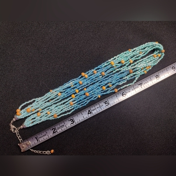 Blue Beaded Necklace With Wood Accent Beads - Picture 6 of 8